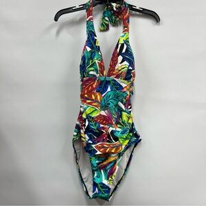 Lauren Ralph Lauren Sz. 10 Rainforest Multicolor Halter Mio 1 Piece Swimsuit